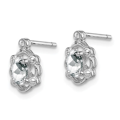 Sterling Silver Rhodium-plated White Topaz & Diam. Earrings, 10 x 6mm