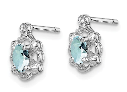 Sterling Silver Rhodium-plated Aquamarine & Diam. Earrings