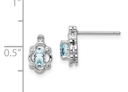 Sterling Silver Rhodium-plated Aquamarine & Diam. Earrings