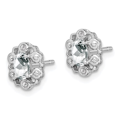 Sterling Silver Rhodium-plated White Topaz & Diam. Earrings, 9 x 7mm