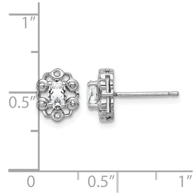 Sterling Silver Rhodium-plated White Topaz & Diam. Earrings, 9 x 7mm
