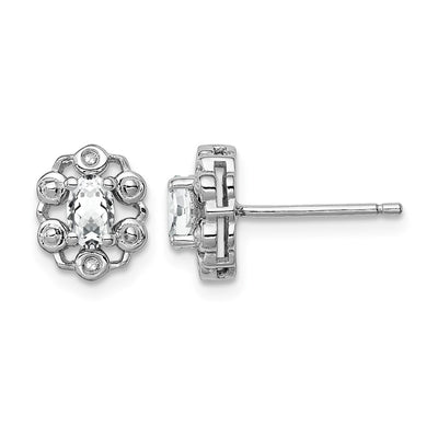 Sterling Silver Rhodium-plated White Topaz & Diam. Earrings, 9 x 7mm