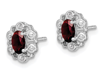 Sterling Silver Rhodium-plated Garnet & Diam. Earrings (Style QBE22JAN)