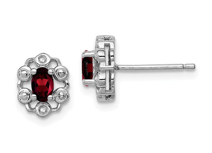 Sterling Silver Rhodium-plated Garnet & Diam. Earrings (Style QBE22JAN)