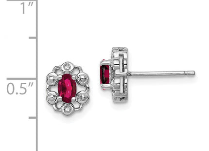 Sterling Silver Rhodium-plated Created Ruby & Diam. Earrings (Style QBE22JUL)