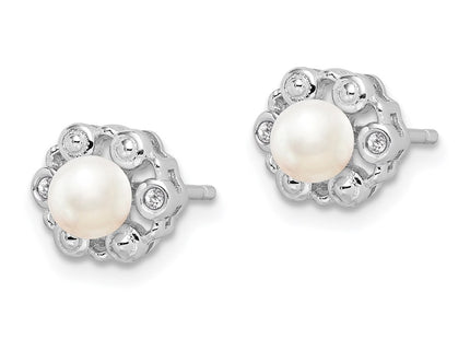 Sterling silver pearl earrings, alternate view
