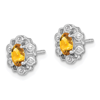 Sterling Silver Rhodium-plated Citrine & Diam. Earrings, 9 x 7mm
