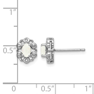 Sterling Silver Rhodium-plated Created Opal & Diam. Earrings, 9 x 7mm