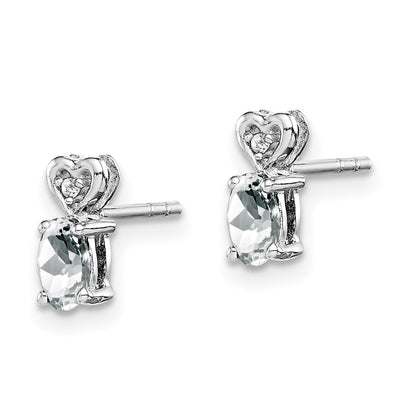 Sterling Silver Rhodium-plated White Topaz & Diam. Earrings, 8 x 3mm