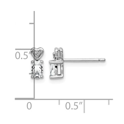 Sterling Silver Rhodium-plated White Topaz & Diam. Earrings, 8 x 3mm
