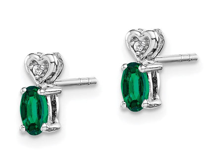 Sterling Silver Rhodium-plated Created Emerald & Diam. Earrings (Style QBE23MAY)