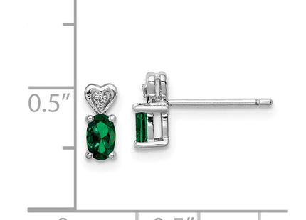 Sterling Silver Rhodium-plated Created Emerald & Diam. Earrings (Style QBE23MAY)