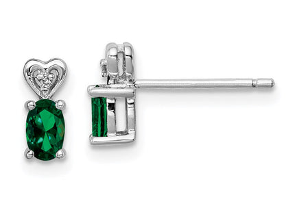 Sterling Silver Rhodium-plated Created Emerald & Diam. Earrings (Style QBE23MAY)