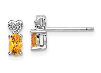 Sterling Silver Rhodium-plated Citrine & Diam. Earrings (Style QBE23NOV)