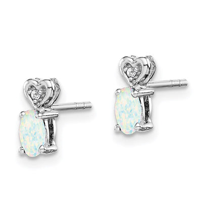 Sterling Silver Rhodium-plated Created Opal & Diam. Earrings, 8 x 3mm