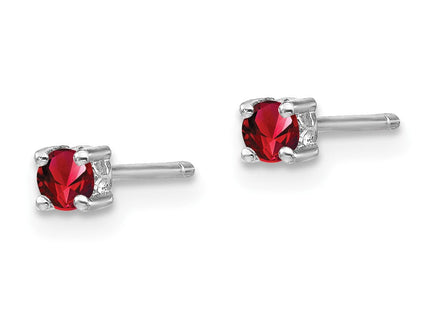 Sterling Silver Rhodium-plated Round Garnet Post Earrings (Style QBE25JAN)