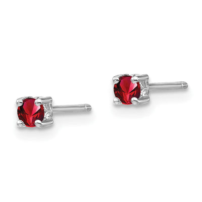 Sterling Silver Rhodium-plated Round Garnet Post Earrings, 3 x 3mm