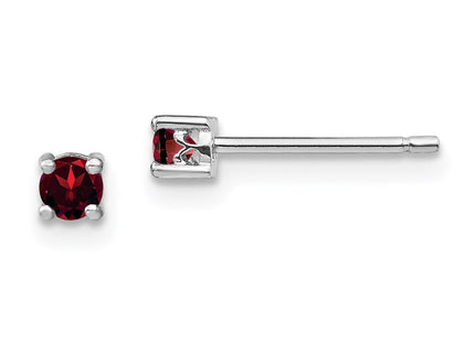 Sterling Silver Rhodium-plated Round Garnet Post Earrings (Style QBE25JAN)
