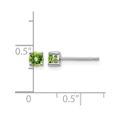 Sterling Silver Rhodium-plated Round Peridot Post Earrings, 4 x 4mm