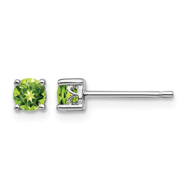 Sterling Silver Rhodium-plated Round Peridot Post Earrings, 4 x 4mm