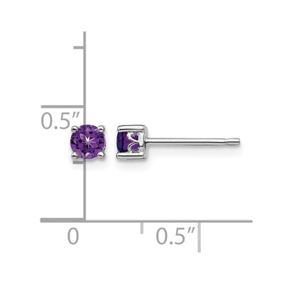 Sterling Silver Rhodium-plated Round Amethyst Post Earrings, 4 x 4mm