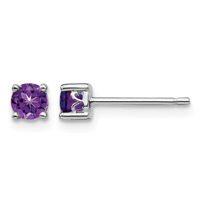 Sterling Silver Rhodium-plated Round Amethyst Post Earrings, 4 x 4mm