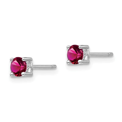 Sterling Silver Rhodium-plated Round Created Ruby Post Earrings, 4 x 4mm