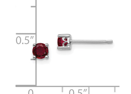 Sterling Silver Rhodium-plated Round Created Ruby Post Earrings (Style QBE26JUL)
