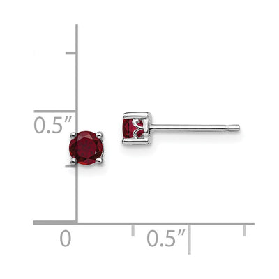 Sterling Silver Rhodium-plated Round Created Ruby Post Earrings, 4 x 4mm