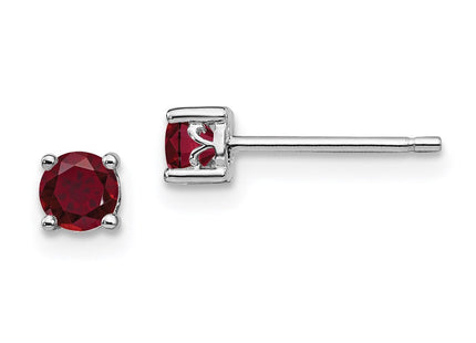 Sterling Silver Rhodium-plated Round Created Ruby Post Earrings (Style QBE26JUL)