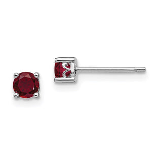Sterling Silver Rhodium-plated Round Created Ruby Post Earrings (Style QBE26JUL)