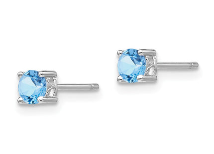 Sterling Silver Rhodium-plated Round Aquamarine Post Earrings (Style QBE26MAR)