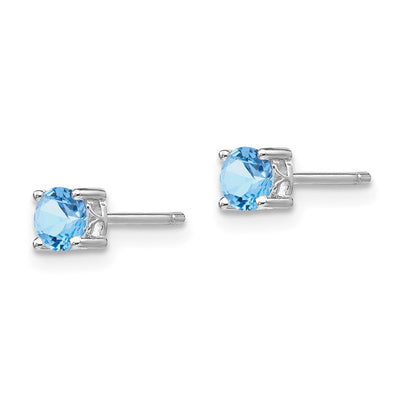 Sterling Silver Rhodium-plated Round Aquamarine Post Earrings, 4 x 4mm