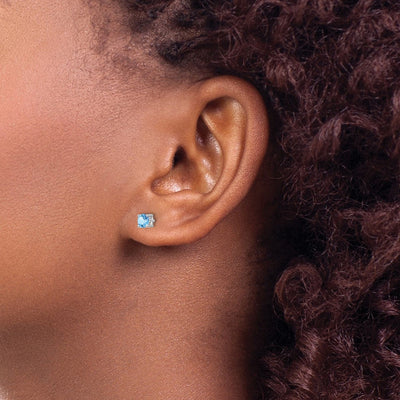 Sterling Silver Rhodium-plated Round Aquamarine Post Earrings, 4 x 4mm