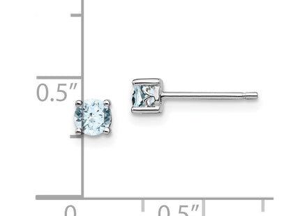 Sterling Silver Rhodium-plated Round Aquamarine Post Earrings (Style QBE26MAR)
