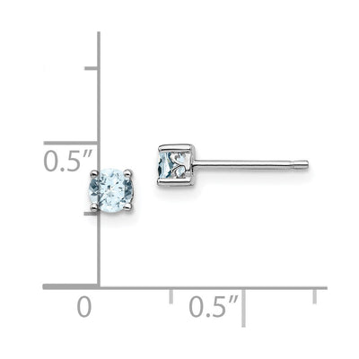 Sterling Silver Rhodium-plated Round Aquamarine Post Earrings, 4 x 4mm