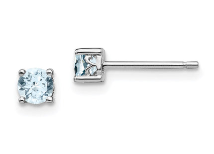 Sterling Silver Rhodium-plated Round Aquamarine Post Earrings (Style QBE26MAR)