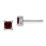 Sterling Silver Rhodium-plated Princess Garnet Post Earrings