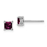 Sterling Silver Rhod-pltd Princess Rhodolite Garnet Post Earrings