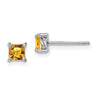 Sterling Silver Rhodium-plated Princess Citrine Post Earrings