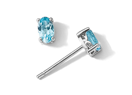 Sterling Silver Rhodium-plated Oval Swiss Blue Topaz Post Earrings