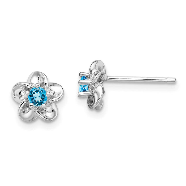 Sterling Silver Rhodium-plated Floral Blue Topaz Post Earrings, 14.5 x 8mm