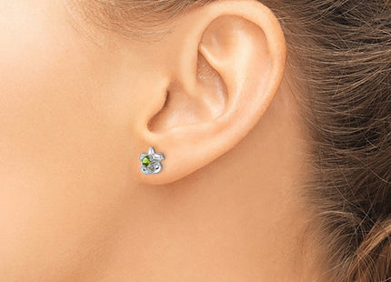 Sterling Silver Rhodium-plated Floral Peridot Post Earrings (Style QBE30PE)