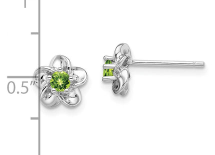 Sterling Silver Rhodium-plated Floral Peridot Post Earrings (Style QBE30PE)