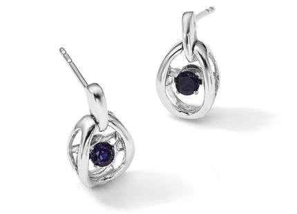 Sterling Silver Rhodium Created Blue Sapphire Birthstone Vibrant Earrings