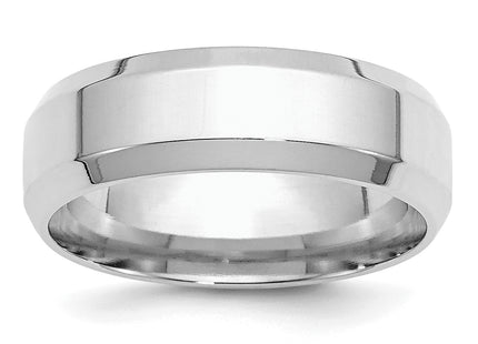 Sterling Silver Rhodium-plated Beveled Edge Band