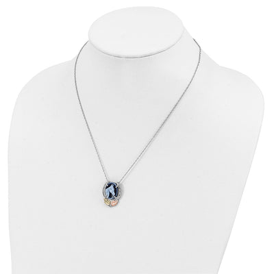 Landstrom's Mt. Rushmore Black Hills Sterling Silver 12K Gold Accents Horseshoe with Horse Head Blue Cameo Spring Ring Clasp Necklace