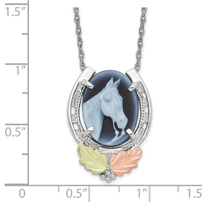 Landstrom's Mt. Rushmore Black Hills Sterling Silver 12K Gold Accents Horseshoe with Horse Head Blue Cameo Spring Ring Clasp Necklace