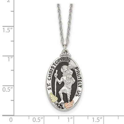 Landstrom's Mt. Rushmore Black Hills Sterling Silver 12K Gold Accents Antiqued St. Christopher Protect Us Spring Ring Clasp Necklace