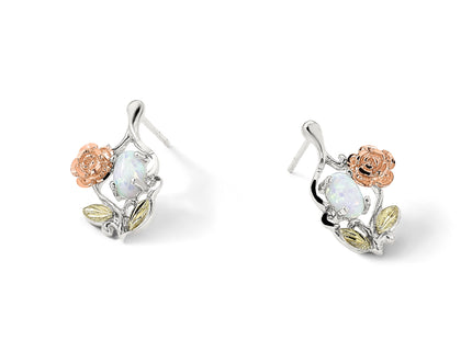 Landstrom's Mt. Rushmore Black Hills Sterling Silver 12K Gold Accents Rose and Lab Created White Opal Spring Ring Clasp 